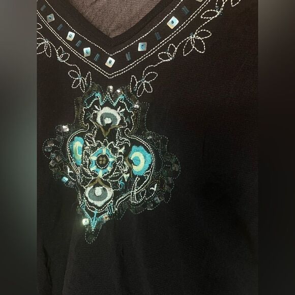 New York & Company Black Mesh Turquoise VTG Y2K Blouse - Picture 4 of 7